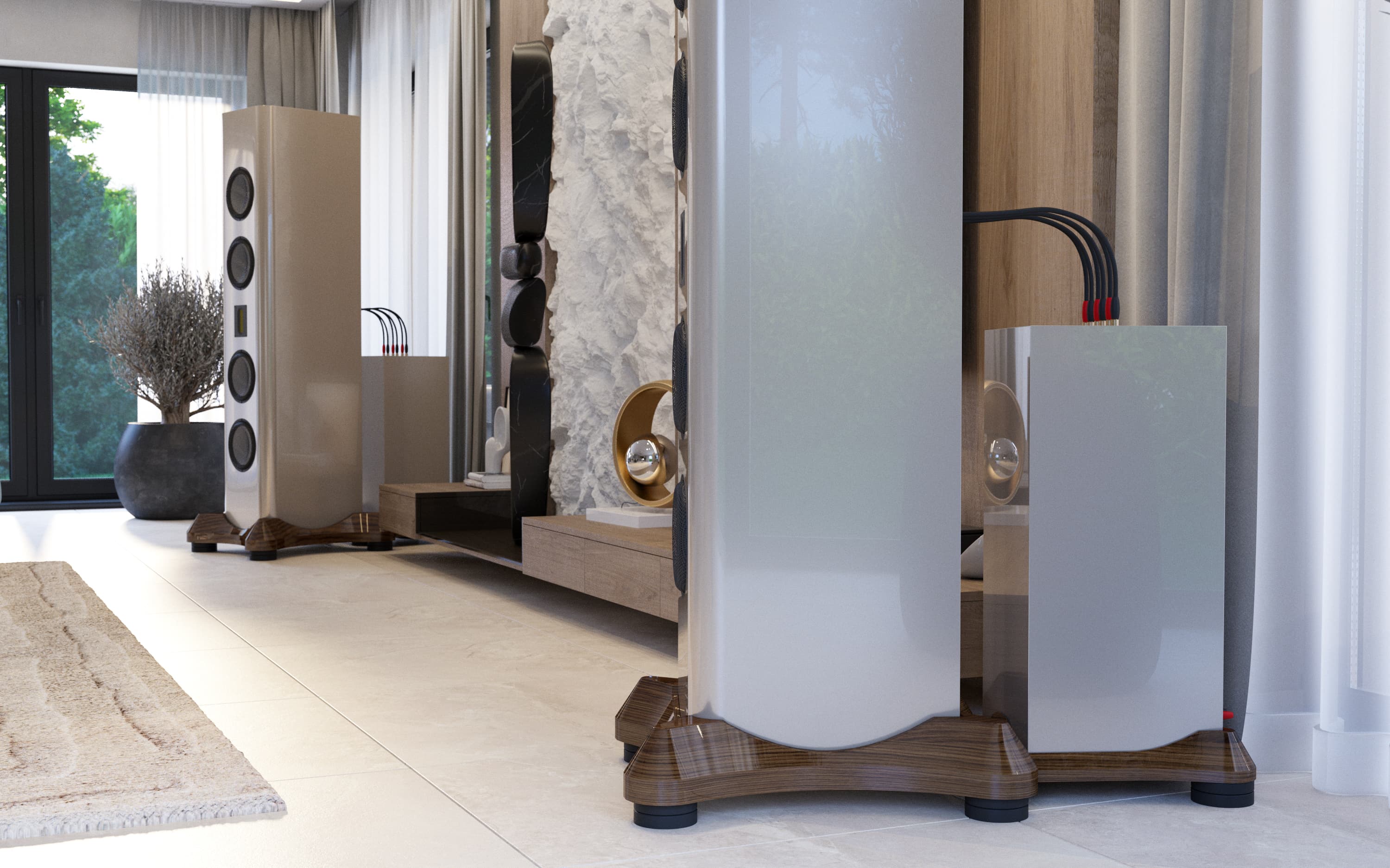 Close-up of AV 170 loudspeaker in contemporary home setting